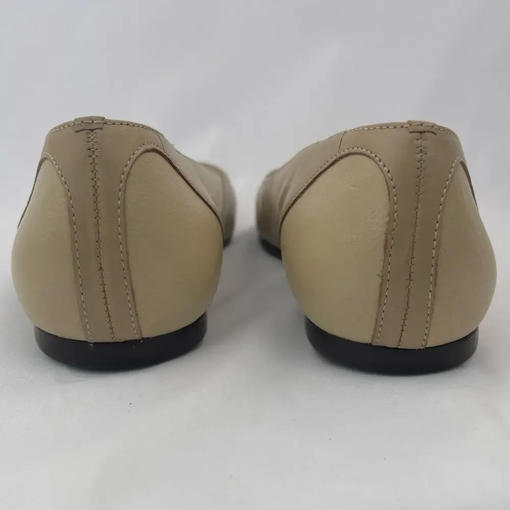 Talbots Women Tan Leather Buckle Ballet Flats Comfort Shoes Wide Width 8W
